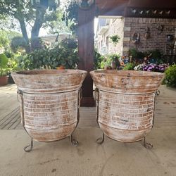 Brick Design Rustic Clay Pots, Planters, Talavera, Plants, Pottery. $105 cada una