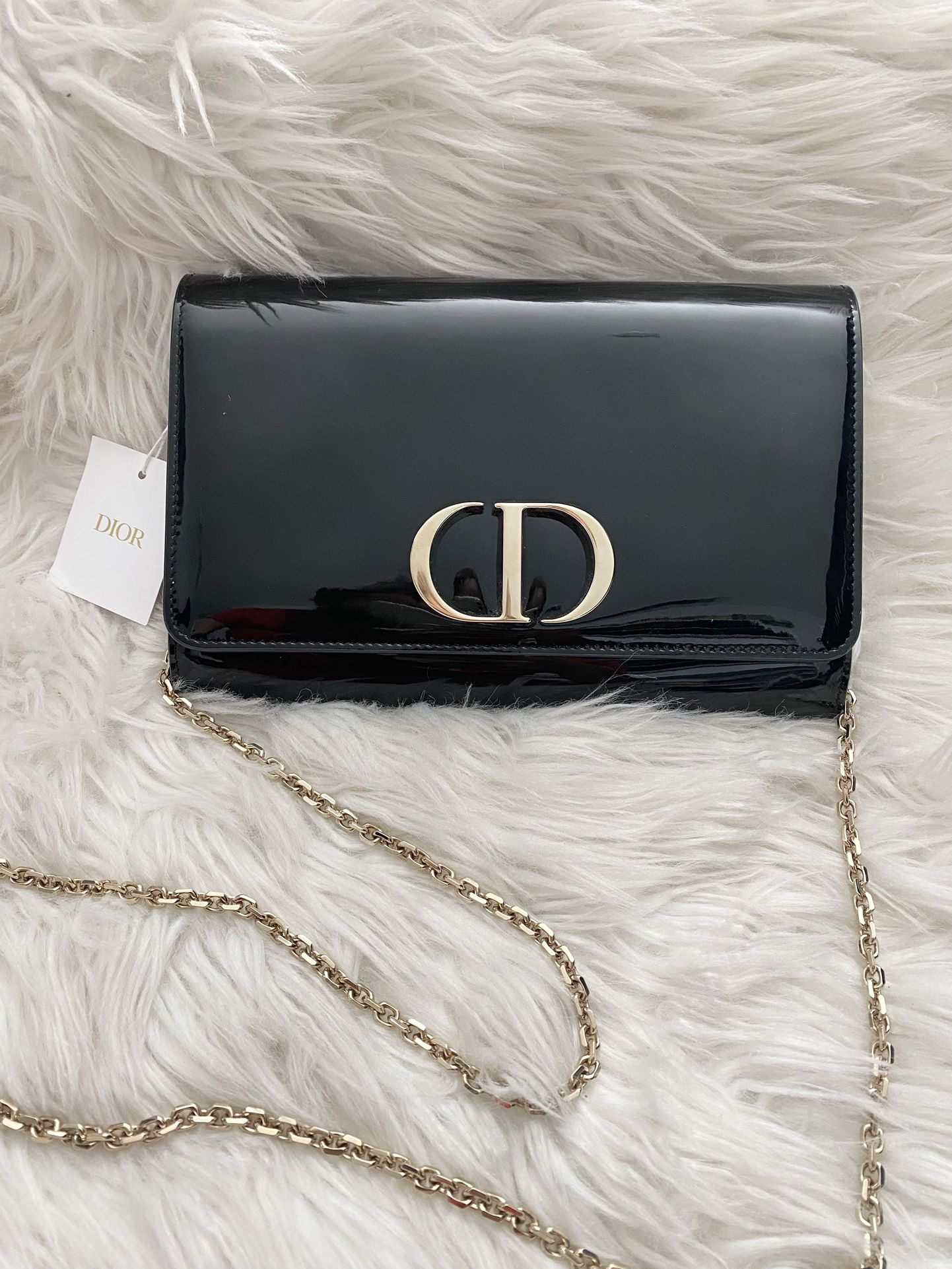Dior Black Patent Leather 30 Montaigne Chain Clutch Dior