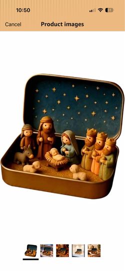 Mini Christmas Nativity Set in a Tin Box, Handcrafted Small Nativity Set Jesus Figurines Xmas Crib for Holy Family, Christmas Decoration Nativity Sets