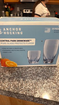 Anchor Hocking Central Park Drinkware 12-Piece Glass Set 12oz & 16oz Made USA