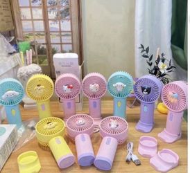 Kawaii Hello Kitty Rechargeable Fan USB Cartoon Portable Sanrio Anime Melody Kuromi Cinnamoroll Air Cooler Small Gift Fan