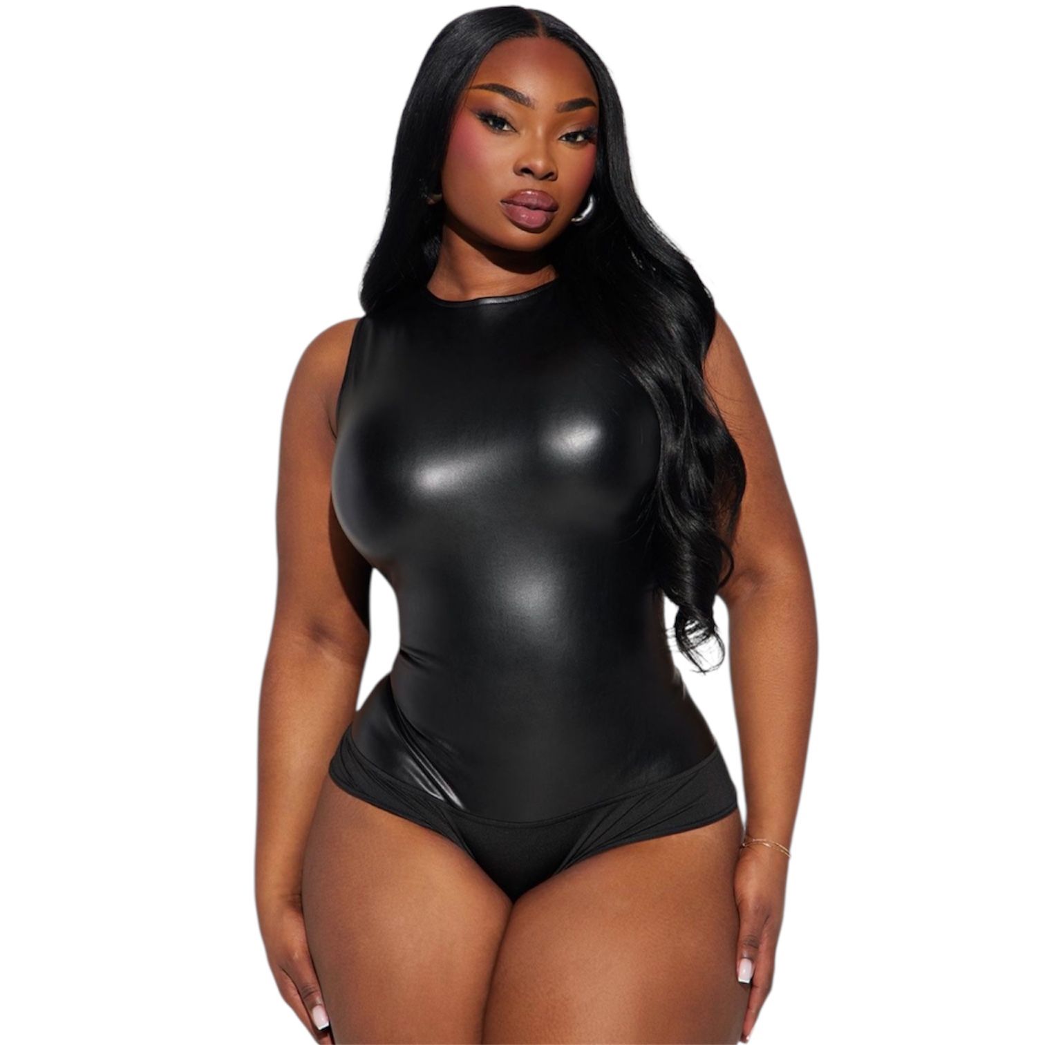 Fashion Nova Faux Leather Bodysuit - Black Size 3X