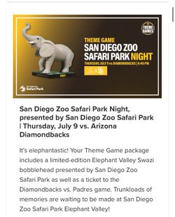 2 Padres Theme Game Tickets - Zoo Night Bobblehead