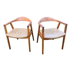 Mid-Century Modern Gunlocke Armchairs With Faux Leather Seats- a Pair