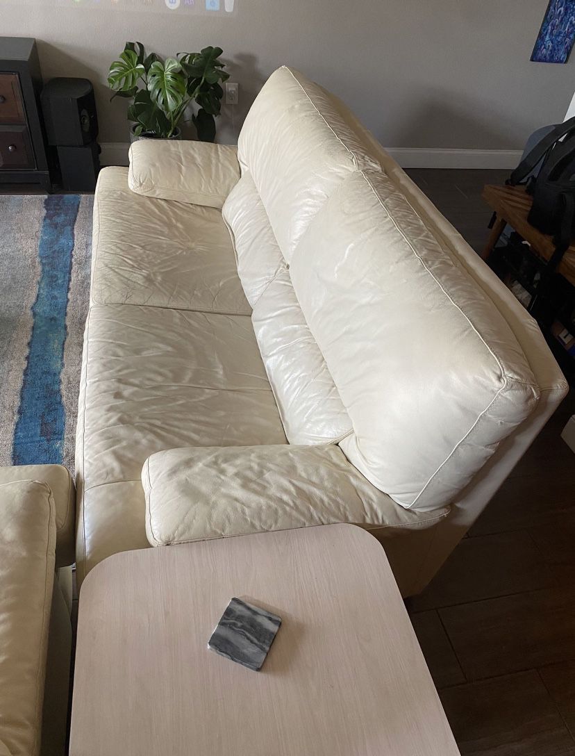 White Leather Couch Pair 