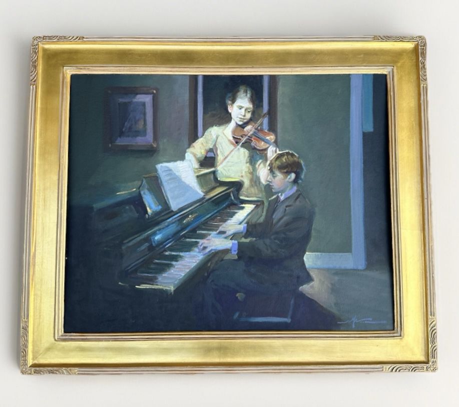 Frederic Michael Wood Oil On Canvas Board 2012 “Protegés” Painting 24x30 Framed