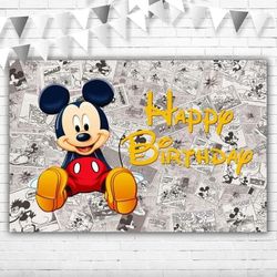 Vintage Mickey Mouse Backdrop 5x3ft Classic Mickey Mouse Red and Black Happy Bir