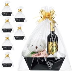 6 Empty Gift Baskets 6 Clear Gift Bags for Baskets and 10 Pull Bows Gift Packages black 