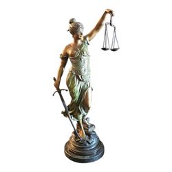 Large Alois Mayer Lady Justice Bronze Sculpture 23.5"