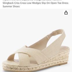 mysoft Women's Espadrille Wedge Sandals Platform Slingback Criss Cross Low Wedges Size 9