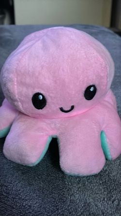 Reversible Octopus Squid Plush Stuffed Toy Blue Ocean Angry & Pink Happy Emotion