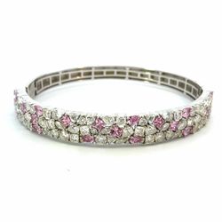 Woman’s Ladies 925 Sterling Silver Pink White Moissanite Bangle Bracelet 12.34 CTW GP3136758
