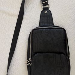 Reason Brand Black Croc-Texture Sling Bag / Crossbody Bag