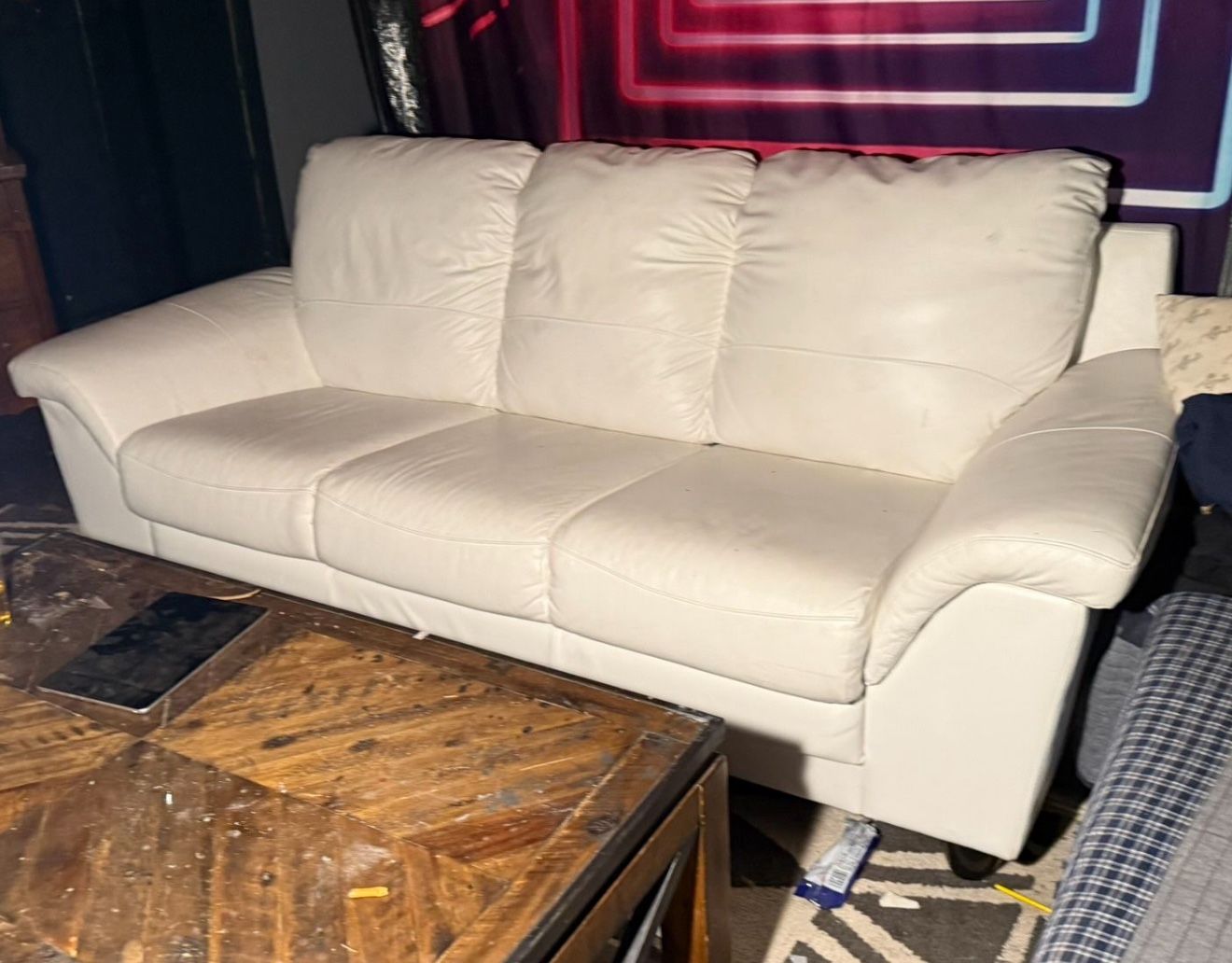 White  Cream Leather 3 Seater Couch  DELIVERY Available 