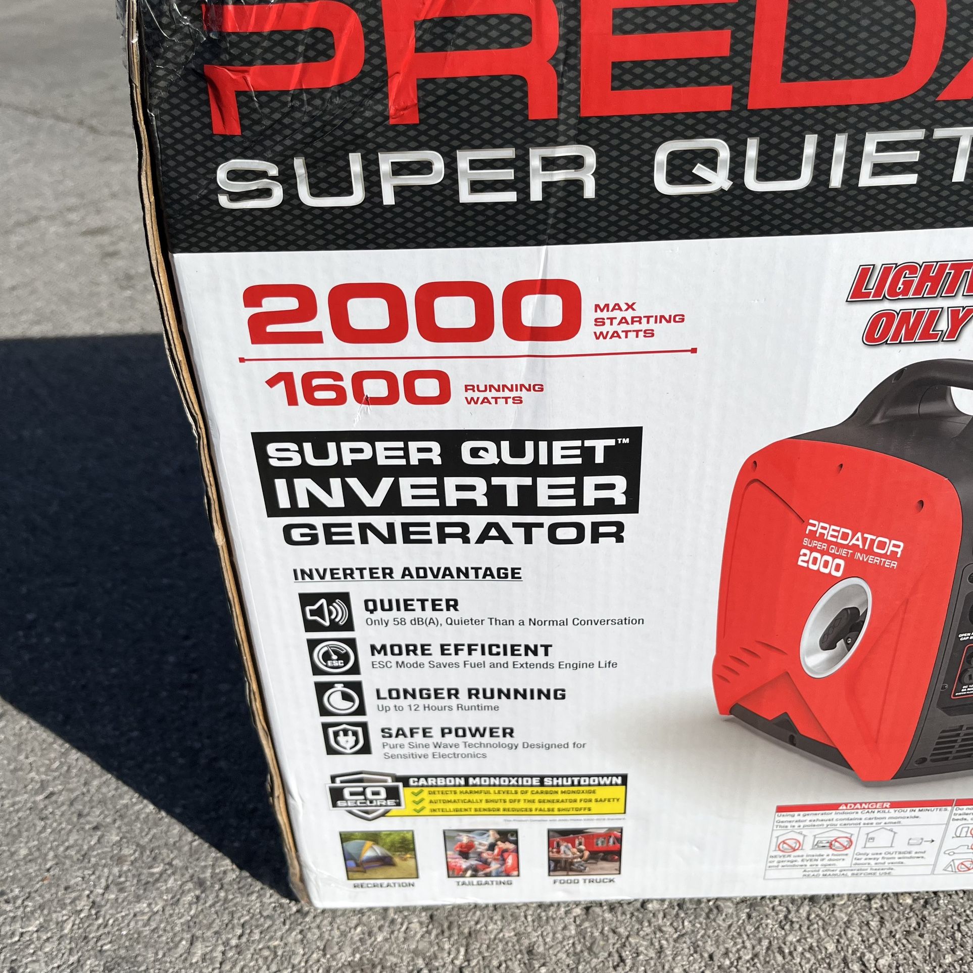 Predator Super Quiet Inverter Generator 2000 Max Starting Watts for