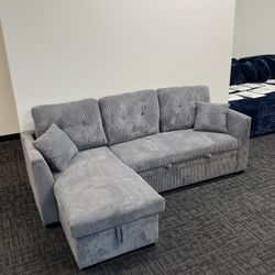 Free Local Drop Off Corduroy Gray Sofa Bed Couch 🛋️ Brand New In Box 📦 Free Local Drop Off Storage Underneath Pull Out Bed Reversible L 