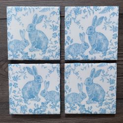 Blue Bunnies Set a 4 coasters handmade
