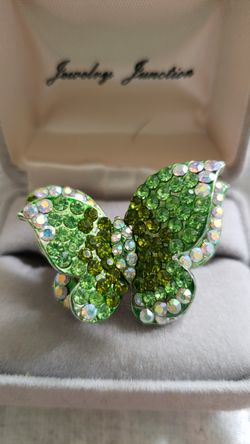 Green and White Butterfly Ring adjustable