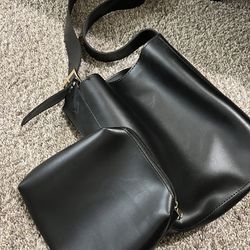 New Black Leather Crossbody Bag + Inside Pouch