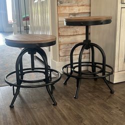Set Of 2 Adjustable Swivel Barstools 