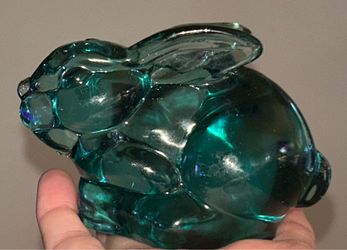 Teal glass bunny rabbit figurine 4"