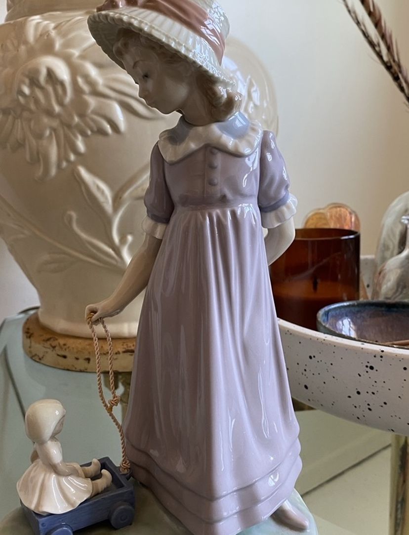 Lladro Girl Pulling Doll In Wagon Figurine
