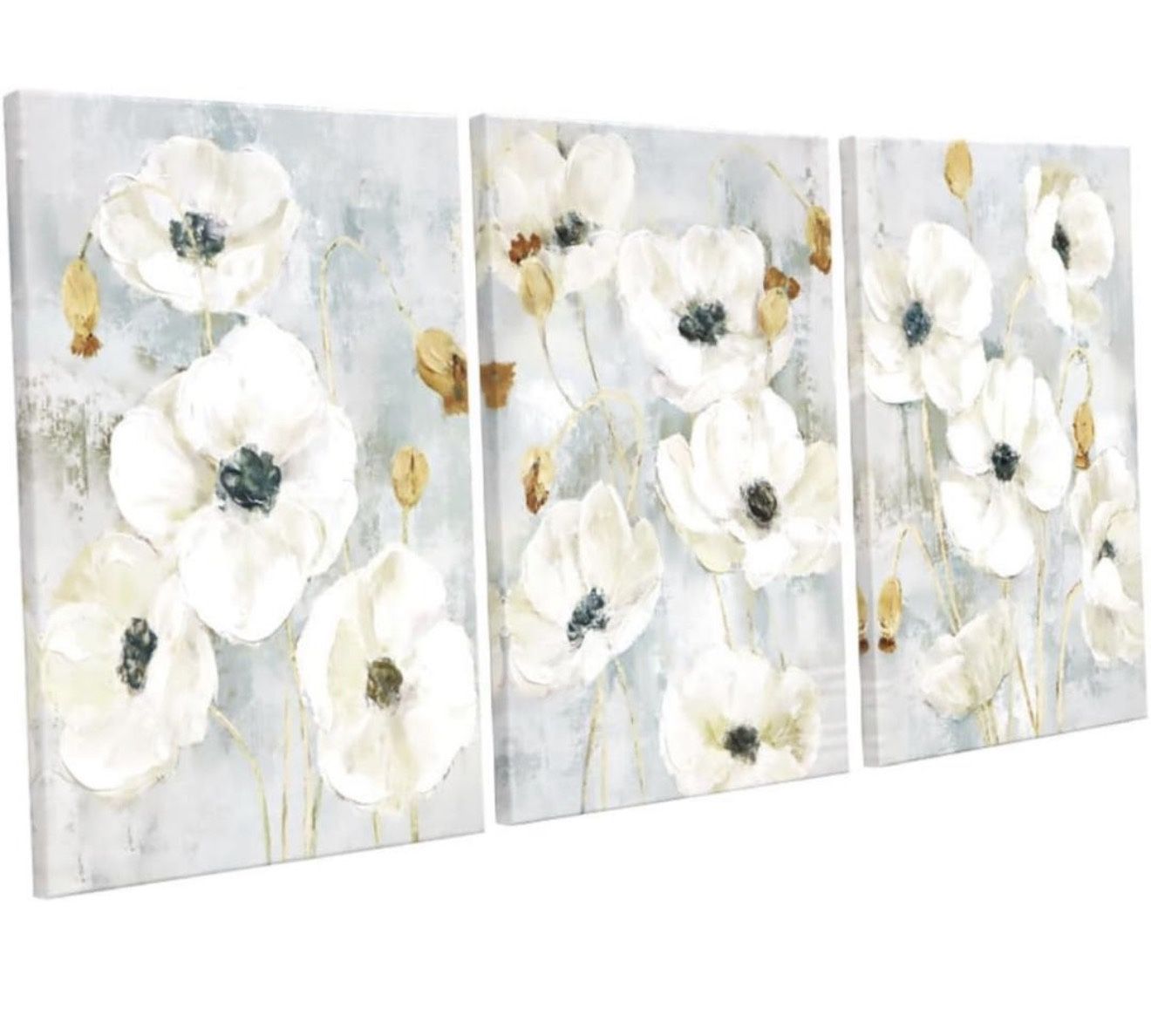 Floral Wall Art Set Of 3 Textured Flowers