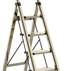 Step Ladders Foldable 4 Step Stool W/ Sturdy Wide Anti-Slip Pedal&Rubber Feet Light Compact Space Saving Stepladder for Closet Cabinet Garage Pantry A