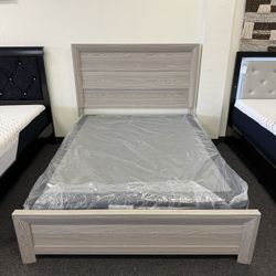 Grey Queen Panel Bed Frame 