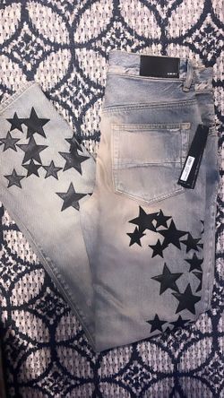 Amiri Leather Star Straight Jean Clay/Indigo