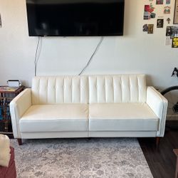 Faux Leather White Convertible Couch 