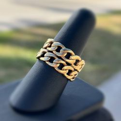 Jewelry 14k solid yellow gold double Cuban link ring sz 8.5