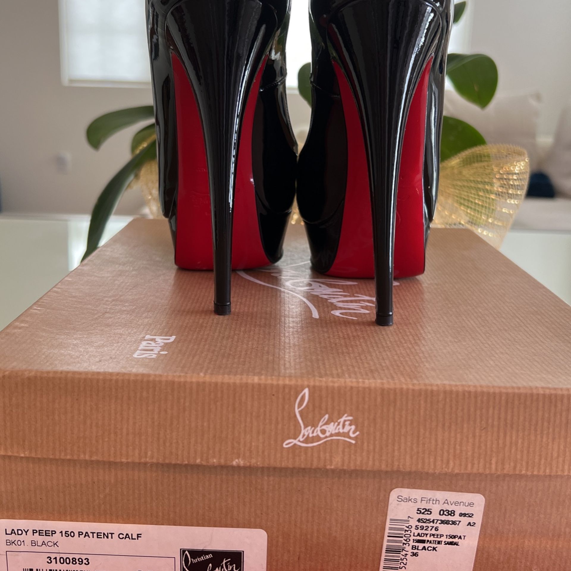 Christian Louboutin Black Lady Peep 150 Patent Calf Platforms