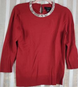 Valentine's Small Liz Claiborne Career Red Blouse Rhinestones Used