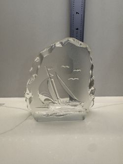Etched glass sailboat