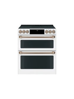GE CAFE - 30 IN. 4 BURNER ELEMENT SMART SLIDE-IN ELECTRIC RANGE IN MATTE WHITE WITH TRUE CONVECTION, AIR FRY