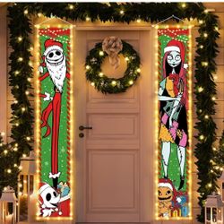 Jack Sally Lighted Banners Porch Signs Christmas Decor Christmas Nightmare Banner Christmas Decorations Before Outdoor Party Indoor Wall Home