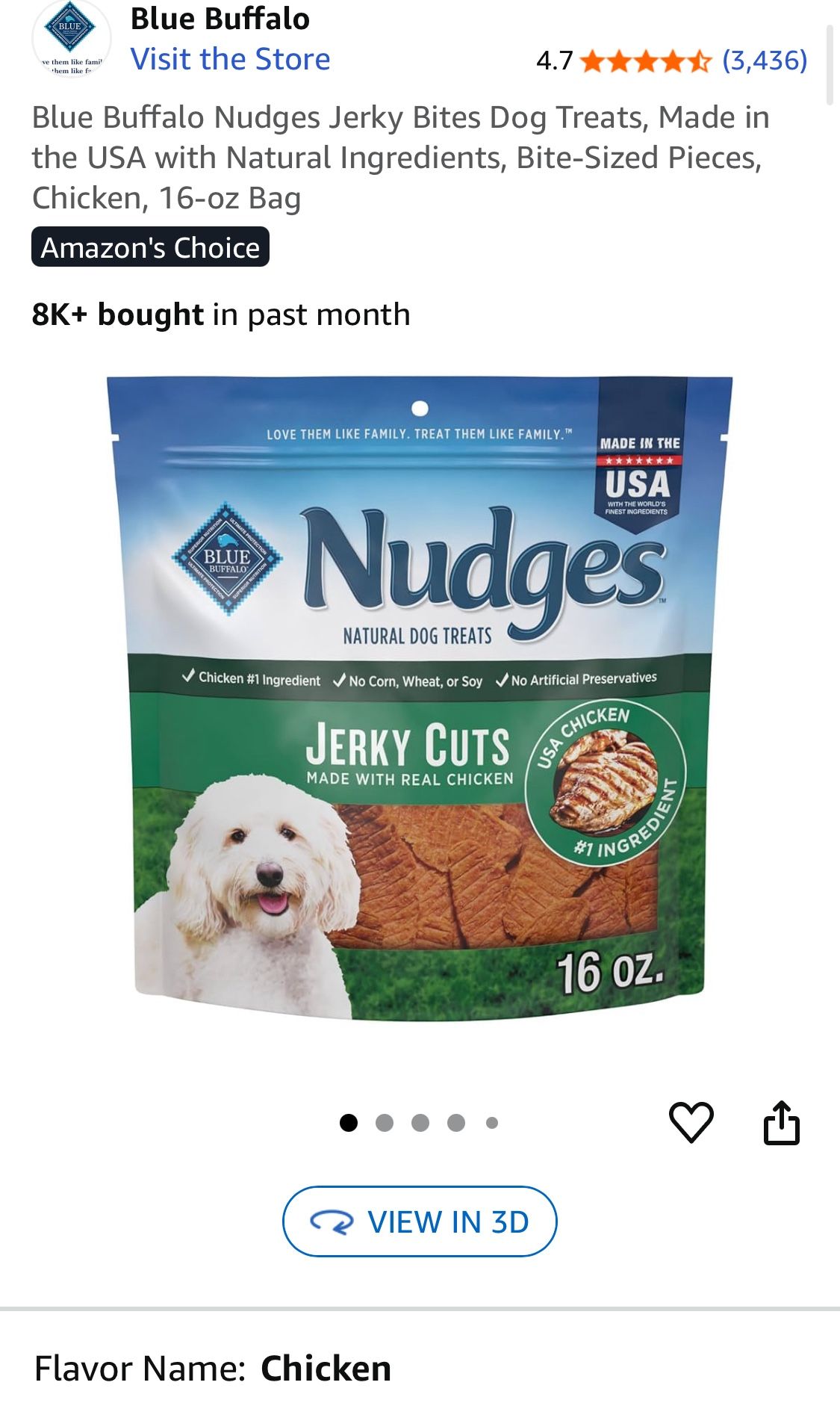Blue Buffalo Nudges $10 Jerky Bites Dog Treats Chicken