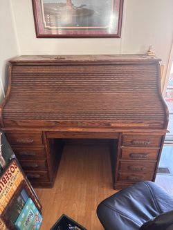 Oak Roll Top Desk with Drawers