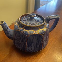 Vintage PRICE BROS Teapot - MADE IN ENGLAND Blue w/Gold Trim