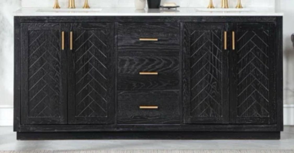 NEW: 72" Gazsi Double Bathroom Vanity ::: Grain White Engineered Stone Top ::