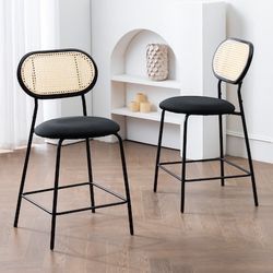 Set Of 2 Rattan Barstools