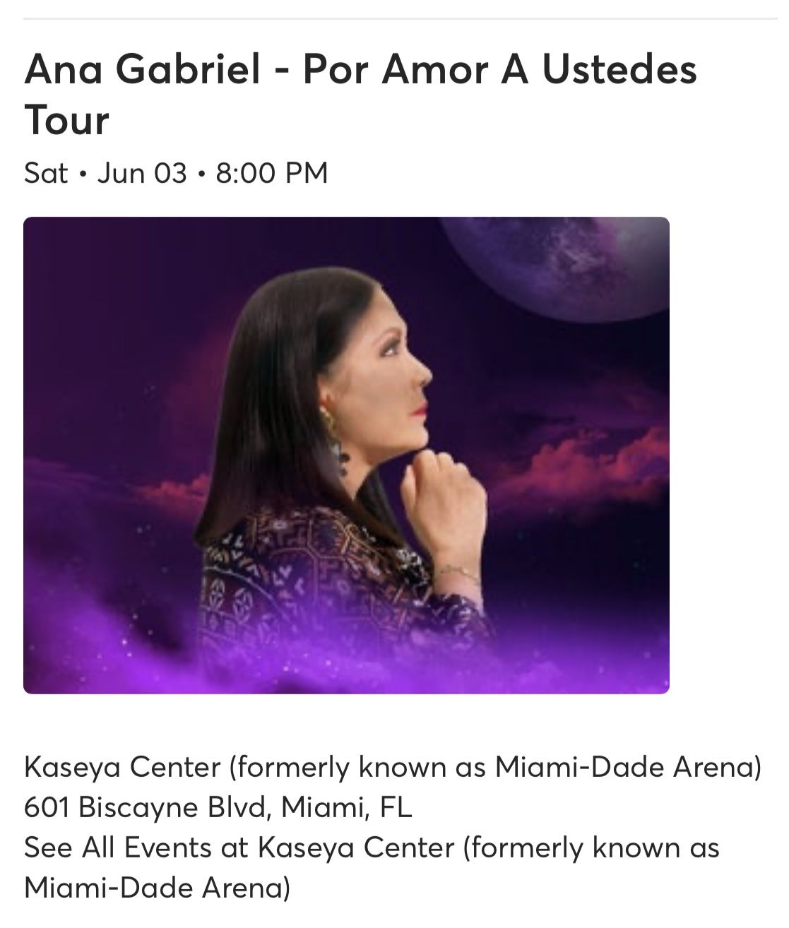 2 Tickets Ana Gabriel (price Per Ticket)