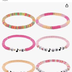 6 Piece TS Bracelets for Women Handmade Friendship Stretch Bracelets Music Singer Merch Jewelry Gifts for Women Girls Style