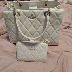 Kate Spade White Quilted Purse With Matching Wallet 