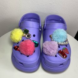 Crocs Classic Crush Clogs With Charms Platform  Lavender  Mens Sz 6 Women 8