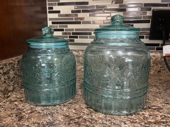 Pioneer Woman Teal Glass Canisters