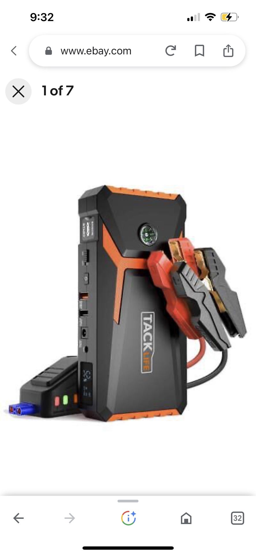 TACKLIFE 800A Peak 18000mAh Car Jump Starter with LCD Display (up to 7