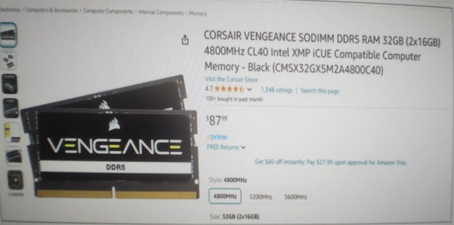 Lap Top DDR5 32GB(2x16GB) VENGEANCE