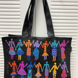 Laurel Burch large vinyl tote 19-1/2" wide, 14" tall, and 4" deep with 27" handles